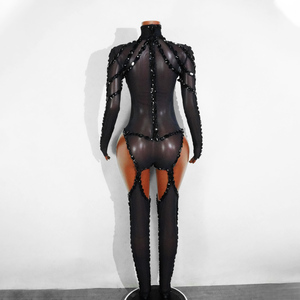 Combinaison Sexy Noire à Jarretelles en Cristal - Tenue Gothique pour Spectacles Scéniques, Danseuses Gogo, Vidéos Musicales, Raves, Festivals et Clubs - Product Image 3