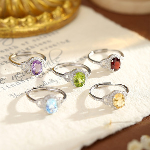 9 Fine 925 Silver 6*8mm Oval cut Amethyst <b>Adjustable</b> <b>Rings</b> <b>Adjustable</b> Natural Stones High Quality Gemstone Olivine Stone Jewelry - Product Image 3