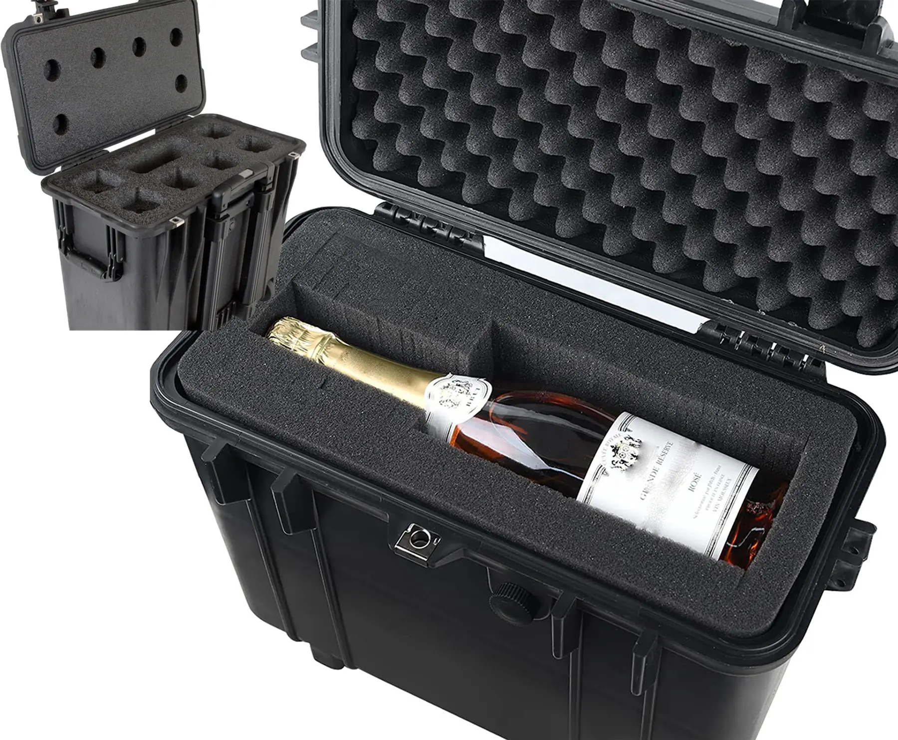 Outdoor Wine Glasses Carrying Case Waterproof Wine Carrier with Wheels 6 Bottles Black Custom Color Party Use Wine Protector