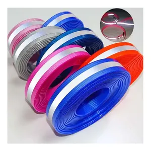 Haute visibilité salut viz néon rose résistant à l'abrasion solide collier de chien laisse pvc tpu enduit sangle sangle avec bande réfléchissante