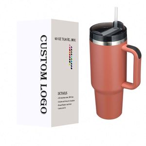 Vasos para beber de 40OZ con asa y pajita, taza de sublimación al vacío de acero inoxidable con logotipo personalizado de gran tamaño - Product Image 1