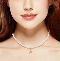 Collier pour femme en or plaqué 14 carats avec pendentif étoile de mer et perle de riz de 6-7 mm, bijoux tendance