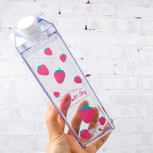 2022 hot selling Fashion cute sports milk carton shape box clear milk carton water bottle with lid for outside sports drinking