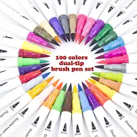 100 रंग अमेज़न गर्म बिक्री गैर विषैले कला मार्करों डबल पक्षीय असली ब्रश अभिलेख पेंट पानी के रंग का ब्रश मार्कर पेन