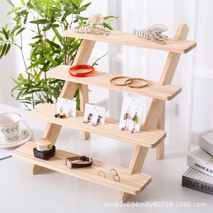 Solid Wood Tiered <b>Shelf</b> 4 Layers Freestanding Rectangle Multipurpose Display Stand For Jewelry Figurines Dolls <b>Desktop</b> Use - Product Image 4