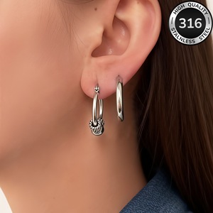 Boucles d'oreilles pendantes vintage à nœud, deux paires de boucles d'oreilles créoles simples en acier inoxydable 316 plaqué or, accessoires pour femmes - Product Image 3
