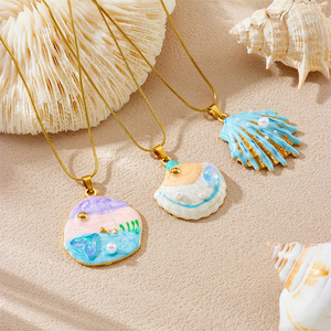 Colgante de concha de esmalte colorido bohemio, collar de playa para mujer, colgante de estrella de mar de acero inoxidable chapado en oro de 18 quilates, joyería de <span class=keywords><strong>verano</strong></span> - Product Image 2