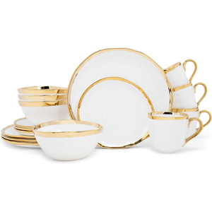 Ensemble de vaisselle de mariage jetable 6 pièces en porcelaine céramique blanche nordique moderne avec incrustations dorées (cuillère, fourchette, couteau, baguettes) - Product Image 1