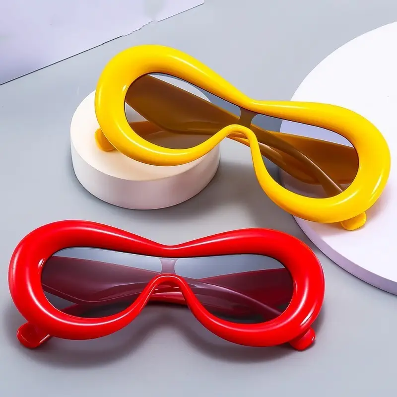 2023 Benutzer definiertes Logo Aufgeblasen Cateye Hip Hop Damen Trendy Sonnenbrille Vintage Retro Y2k One Piece Shield Candy Color Sonnenbrille