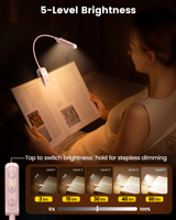Lampe de lecture LED portable personnalisée à 3 couleurs avec gradation progressive, protection des yeux, 1200 mAh, rechargeable USB-C, à clipser pour chambre à coucher