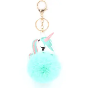 New Arrival Cartoon Pom Poms Keychain Hot Sale Colorful Key Chains Custom Fluffy Keychains Unicorn