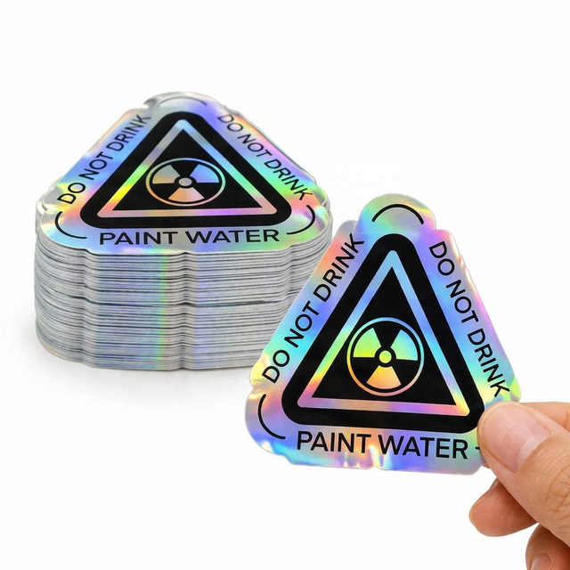 Custom Logo Glitter Holographic Die Cut Hot Stamping Foil Sticker Paper Decals Labels Hologram Film Stickers for Prop Notes