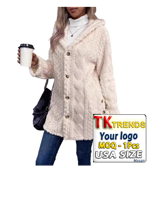 Cardigan en polaire double face à capuche effet 3D avec lacets et col halter pour femme, collection Automne/Hiver 2025 – Vêtement d'extérieur décontracté et chaud à manches longues