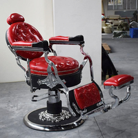 Fauteuil de Barbier de Luxe Style Rétro en Cuir Rouge, Inclinable et Pivotant, pour Salon de Coiffure