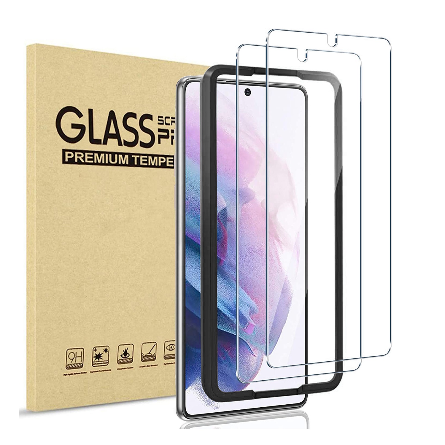 Fingerprint Support Screen Protector for Samsung Galaxy S21 Plus Clear Tempered Glass Film With Easy Installation Frame Set