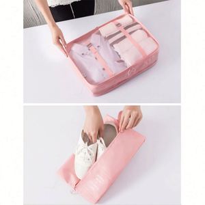 Cubes de rangement de voyage pliables en polyester écologique, lot de 6 pièces avec fermeture éclair, sacs pour chaussures et articles de toilette - Product Image 3
