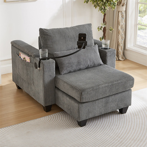 Diván de pana individual multifuncional, sofá para dormir, sofá reclinable, cama con cámara, chaise, sillón para sala de estar con portavasos - Product Image 3