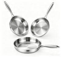 Poêle à frire en acier inoxydable 3 plis, non toxique, sans PFOA/PTFE, compatible induction, résistante au four, chauffe rapidement et uniformément, poignées à prise froide