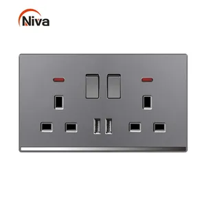 Wholesale Price 2 Gang UK US Standard Grounding Usb Wall Power Outlet Electric Switch Socket