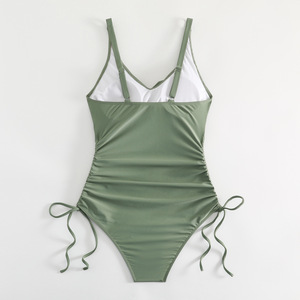 STOCK Maillot de bain uni 4 couleurs pour femmes Maillot de bain une pièce avec cordelette sur les côtés Contrôle du ventre Maillot de bain grande taille - Product Image 3