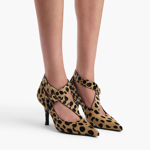 <span class=keywords><strong>Scarpe</strong></span> da Donna con Tacco a Spillo, Punta Affusolata, Cinturino Largo Incrociato in Pelo di Cavallo Leopardato e Fibbia Dorata, Vendita all'Ingrosso OEM - Product Image 5