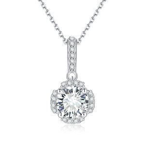 Collares de moissanita de plata 925 para mujer 1ct corte brillante redondo D vvs1 925 collar de moissanita creado en laboratorio de plata - Product Image 1
