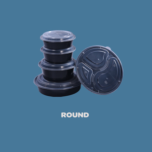 Black Round 3 Compartment , 45oz ,Disposable <b>Lunch</b> <b>Box</b> <b>Plastic</b> Food Container with Lid for Takeaway Catering - Product Image 5