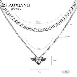 Collares con Diseño de Corazón y Alas de Ángel, Cadena Cubana, Joyería Permanente para Mujer, Cadenas en Capas, Accesorios de Acero Inoxidable - Product Image 1