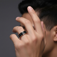 Bague de mariage unisexe en carbure de tungstène noir brossé de haute qualité 8 mm avec incrustation de zircone cubique noire et bord biseauté en or rose – Cadeau
