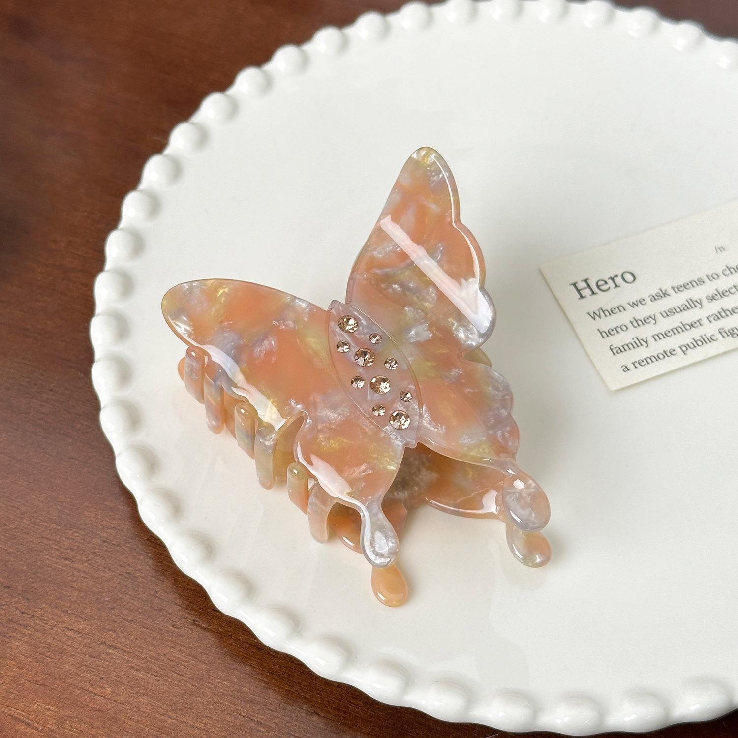 DOWELL Korean Acetate Butterfly Hair Claw Clip with Rhinestone European and American Style for Daily Use or Parties for Girls