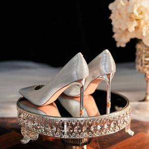 Escarpins à bout pointu et talon aiguille, avec empeigne scintillante, super hauts (8 cm et plus), chaussures de mariée à enfiler, tendance mode - Product Image 2