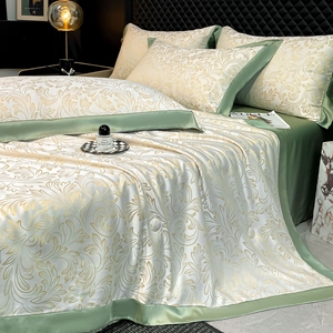 Parure de lit 4 pièces en <span class=keywords><strong>soie</strong></span> lavée de classe A, broderie satinée, housse de <span class=keywords><strong>couette</strong></span> rafraîchissante pour l'été, drap de lit, textile de maison vert - Product Image 4