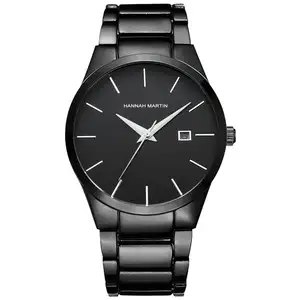 Relógio de pulso aimga masculino, relógio elegante minimalista preto de aço inoxidável pulseira de quartzo de movimento 30atm ajustável