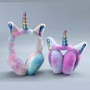 Couvre-oreilles <span class=keywords><strong>licorne</strong></span> pliables en peluche, doux, portables, colorés, dessin animé, protection contre le froid hivernal pour femmes et enfants - Product Image 5