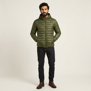 Casual Stylish <b>Canvas</b> Stand Collar Front Logo <b>Man</b> Puffer <b>Jacket</b> Custom Design Wholesale High Quality Windproof Winter - Product Image 1