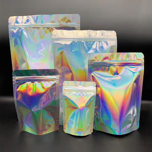 Yüksek kaliteli holografik Zip kilit Mylar bir tarafı şeffaf yeniden kullanılabilir dik duran poşetler için giyim iç çamaşırı ambalaj - Product Image 6