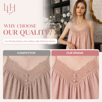 Chemise de nuit en coton lavé écologique pour femmes, sexy, avec dentelle, col en V, élégante, grande taille, respirante