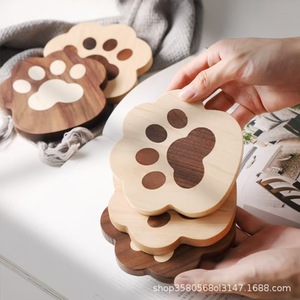 Autonomy Cat Paw Coaster Black <b>Walnut</b> Wood Heat Insulating Cup Holder For Tea <b>Coffee</b> <b>Table</b> Use Durable Design - Product Image 3