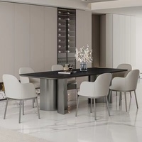 Ensemble de table à manger rectangulaire moderne et portable avec 8 chaises, pieds en acier inoxydable durables, plateau en marbre - Meubles de salle à manger pour la maison