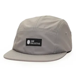 Custom 5 Panel Nylon Woven Patch Logo Camp Running Caps Unstructured Hats