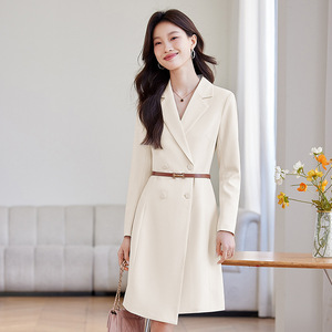 Pink Long Sleeve Dress For Women With Belt Office Wear Elegant Casual Style Natural Waistline Peak Lapels Buttons Breathable - Product Image 2