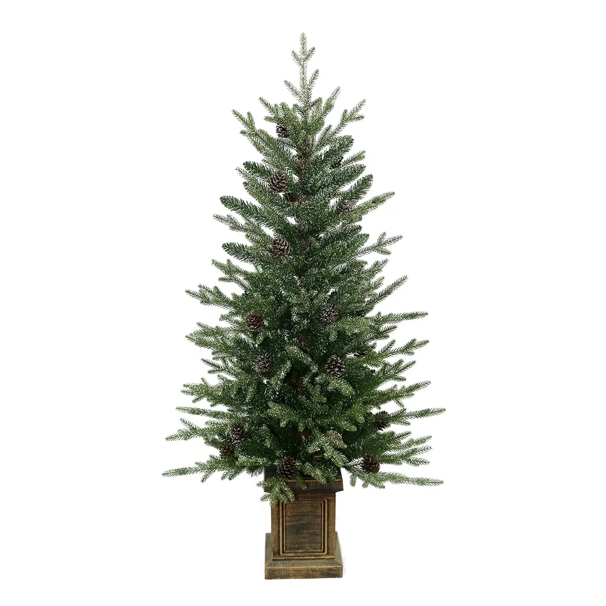 4 Feet Non-lit Mixed Tree PE Tips frosted with small snow square plastic pot gold silver black pot selectionable good idea