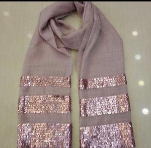 Sequin Border Silk Wool Hijab Scarf Shawls - Product Image 3