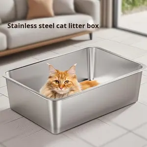 Extra Grote Top-Entry Semi-Gesloten Kattenbak 20l Binnenste Zandbestendige Kat Wc Spatwaterdicht Deksel Gemakkelijk Schoon Te Maken Roestvrij Staal - Product Image 5