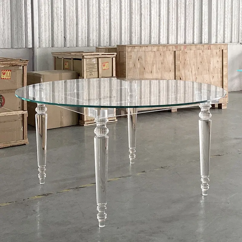 Muebles de cocina para restaurante, mesa de comedor acrílica con tapa de cristal, ISO, suministro de fábrica, comedor, muebles de lujo para el hogar, acero inoxidable