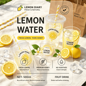 Etiquetas personalizadas para botellas de bebidas, papel sintético premium, estampado de frutas amarillo brillante para empaques de agua de limón saludable - Product Image 2