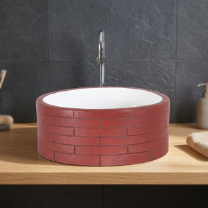Lavabo redondo de cerámica marrón impreso para encimera, venta al por mayor de China, lavabo pequeño redondo para hotel, lavabo de encimera para baño - Product Image 1