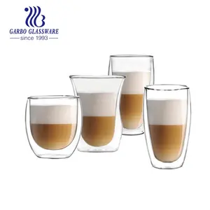 16 ऑउंस गर्मी प्रतिरोधी बोरोसिलिकेट ग्लास लोगो कॉफी और एस्प्रेसो गर्म पानी पीने के लिए अनुकूलित प्रीमियम डबल वॉल ग्लास