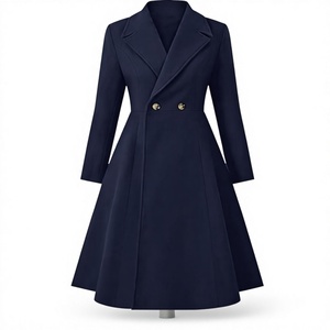 Abrigo largo de lana azul marino para mujer, con doble botonadura, manga completa, elegante, cálido, con cuello de solapa y estampado de piel de serpiente. - Product Image 1