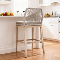 Chaise de bar Loungemobel très vendue, style nordique, en corde tressée, tissu doux, tabourets de bar en bois massif pour cuisine, jardin, terrasse